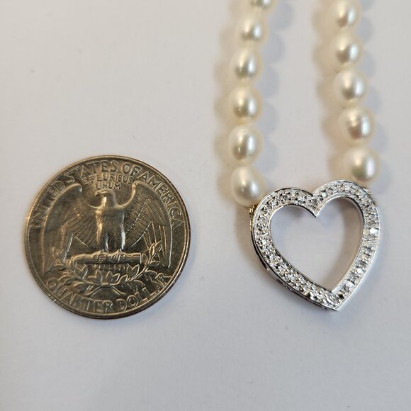 VTG NIB 925 Freshwater Pearl & Pave style Heart Necklace 18" - Picture 6 of 12